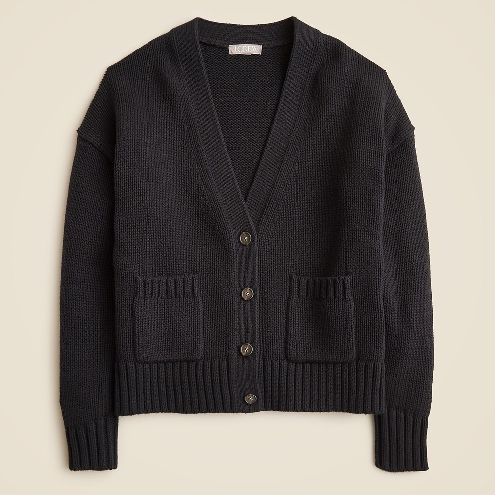 J Crew Heritage Cotton Relaxed Cardigan Black, Size Small